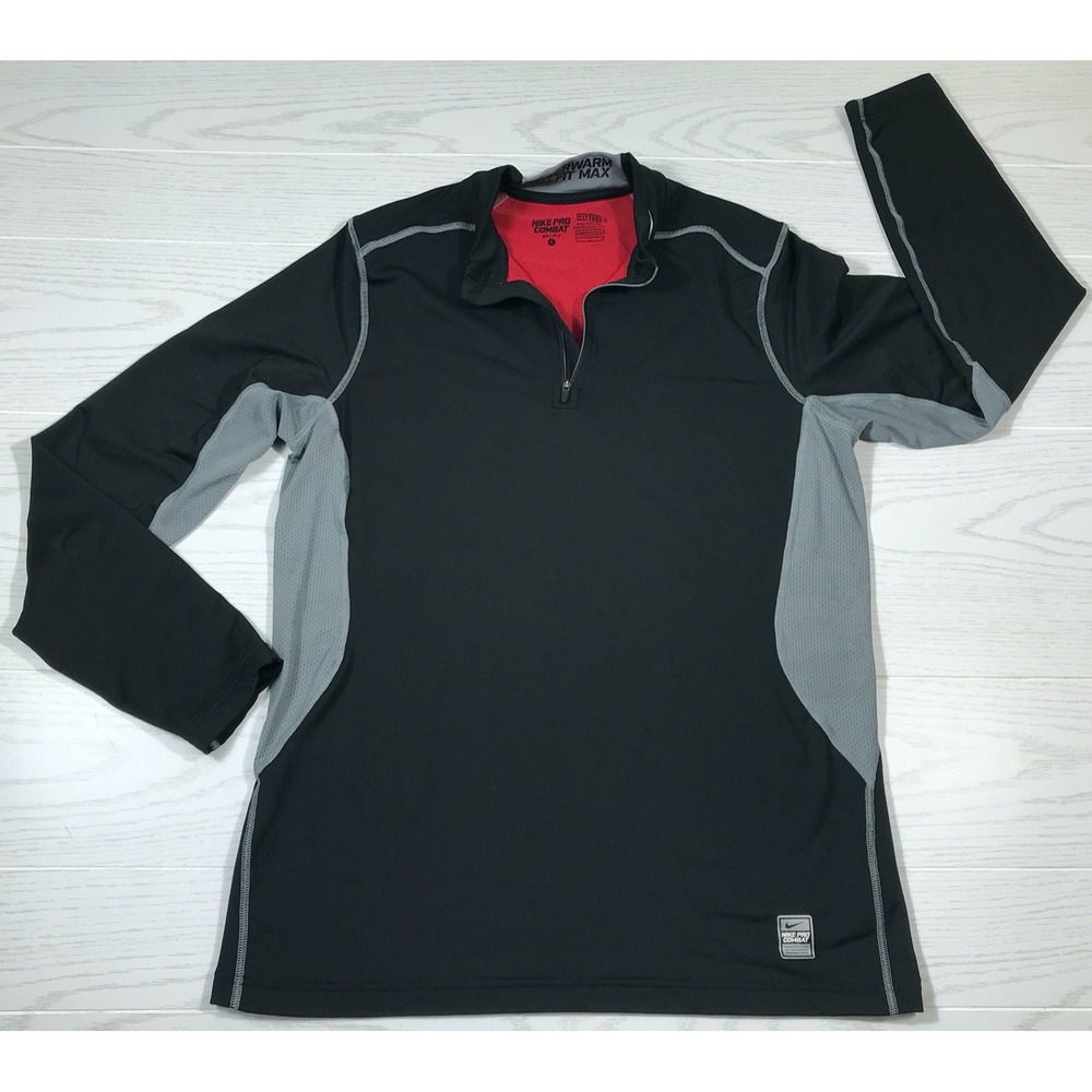 Nike Pro Combat Quarter Zip Mens L Black Hyperwarm Dri-FIT Max Long Sleeve Gym